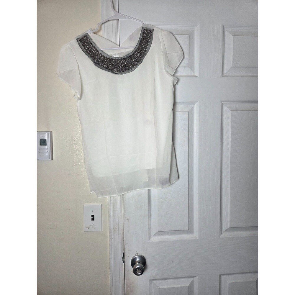 Studded Neckline Chiffon Blouse for Women Size XL Lightweight Sheer Top Ladies